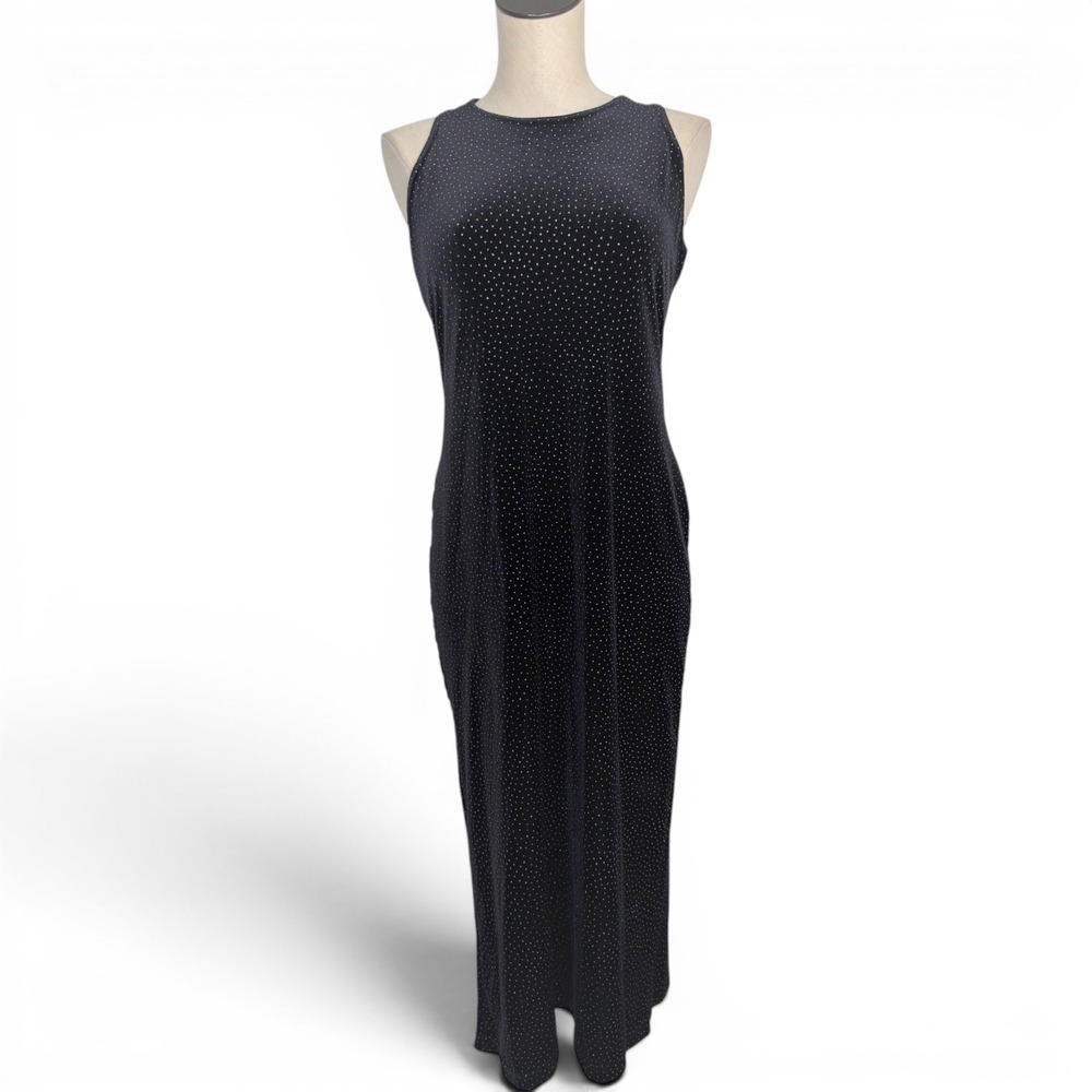 Ronnie Nicole Vintage‎ Sz 10 Black Velvet Dress Glitter Polka Dots 90s Y2K Goth